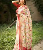 Multicolor Digital Printed Munnar Slub Designer Saree With Blouse