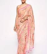 Peach Embroidery With Digital Printed Pure Chinon Designer Saree With Blouse