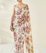 Multicolor Embroidery With Digital Printed Pure Chinon Designer Saree With Blouse
