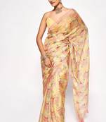 Mustard Embroidery With Digital Printed Pure Chinon Designer Saree With Blouse