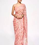 Pink Embroidery With Digital Printed Pure Chinon Designer Saree With Blouse