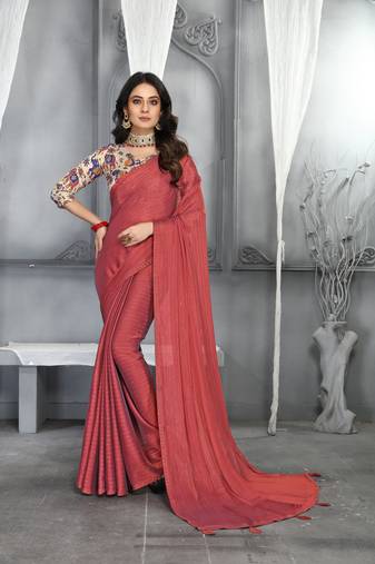 Coral Sequence With Digital Printed Silk Moss Designer Saree With Blouse