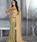 Beige Sequence With Digital Printed Silk Moss Designer Saree With Blouse