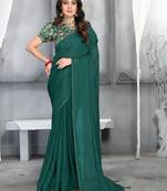 Bottle Green Sequence With Digital Printed Silk Moss Designer Saree With Blouse