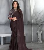 Coffee Sequence With Digital Printed Silk Moss Designer Saree With Blouse