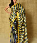 Women'S Navy Blue Digital Printed Pure Japan Satin Saree With Blouse