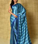 Women'S Blue Digital Printed Pure Japan Satin Saree With Blouse