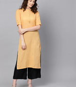 women beige cotton solid straight kurta