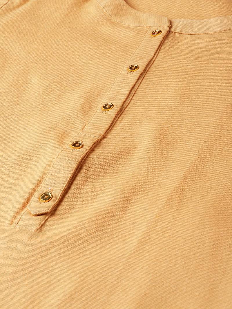 women beige cotton solid straight kurta