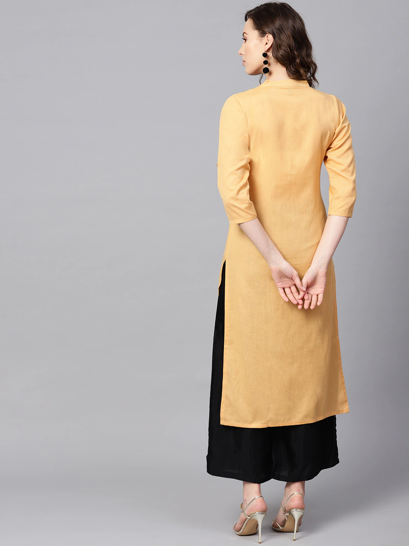 women beige cotton solid straight kurta