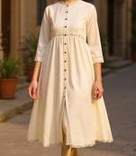 women cream viscose rayon solid anarkali kurta