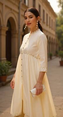 women cream viscose rayon solid anarkali kurta 2