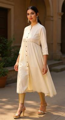 women cream viscose rayon solid anarkali kurta 3