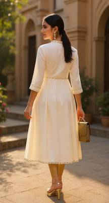 women cream viscose rayon solid anarkali kurta 4