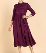 women burgundy viscose rayon solid anarkali kurta