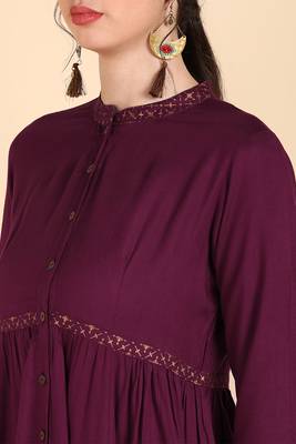 women burgundy viscose rayon solid anarkali kurta 2