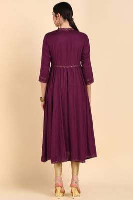 women burgundy viscose rayon solid anarkali kurta 4