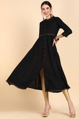 women black viscose rayon solid anarkali kurta 1