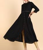 women black viscose rayon solid anarkali kurta