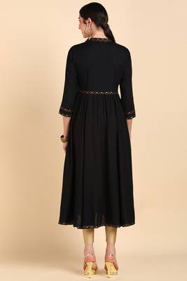 women black viscose rayon solid anarkali kurta 4