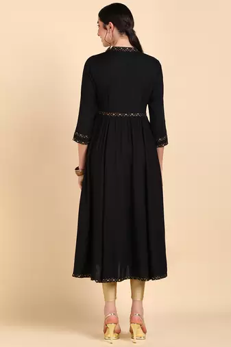 women black viscose rayon solid anarkali kurta