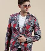 men's printed slim fit mandarin collar multi single-breasted blazer
