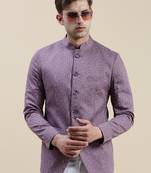 Showoff men's printed slim fit mandarin collar lavender bandhgala blazer