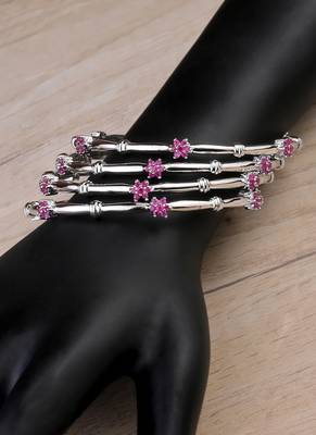 Silver Plated Ruby Embellished Designer Bangles BD692 2