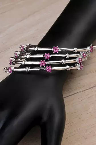 Silver Plated Ruby Embellished Designer Bangles BD692