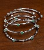 Silver Plated Emerald Embellished Designer Bangles BD693