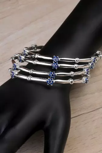 Silver Plated Sapphire Embellished Designer Bangles BD694