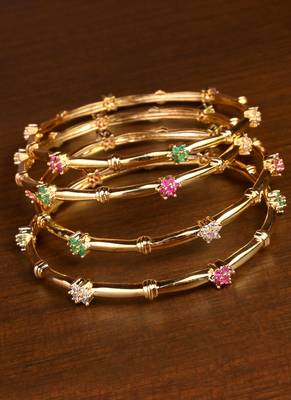 Gold Plated Ruby and Emerald Embellished Designer Bangles BD695 1