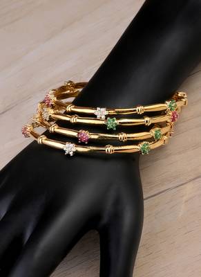 Gold Plated Ruby and Emerald Embellished Designer Bangles BD695 2