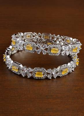 Silver Plated Yellow Stone Designer CZ Bangles BD696 1