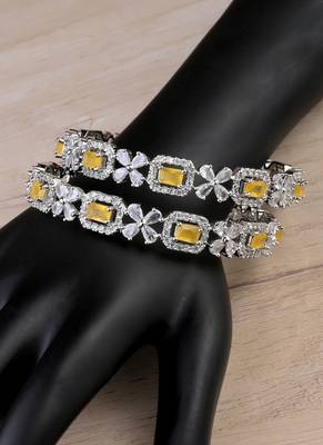 Silver Plated Yellow Stone Designer CZ Bangles BD696 2