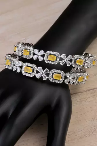 Silver Plated Yellow Stone Designer CZ Bangles BD696