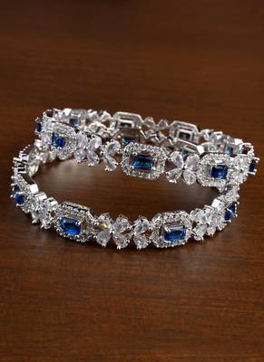 Silver Plated Blue Stone Designer CZ Bangles BD697 1