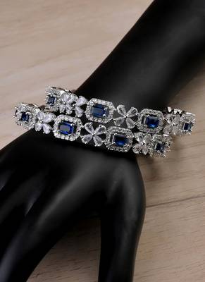 Silver Plated Blue Stone Designer CZ Bangles BD697 2