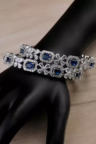 Silver Plated Blue Stone Designer CZ Bangles BD697