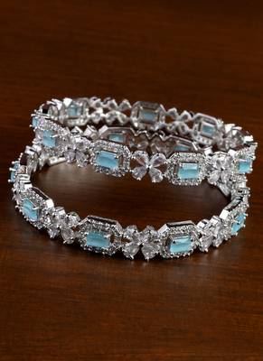 Silver Plated Arctic Blue Stone Designer CZ Bangles BD698 1