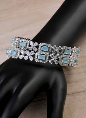 Silver Plated Arctic Blue Stone Designer CZ Bangles BD698 2