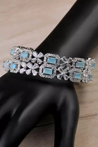 Silver Plated Arctic Blue Stone Designer CZ Bangles BD698