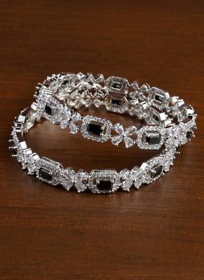 Silver Plated Black Stone Designer CZ Bangles BD699 1