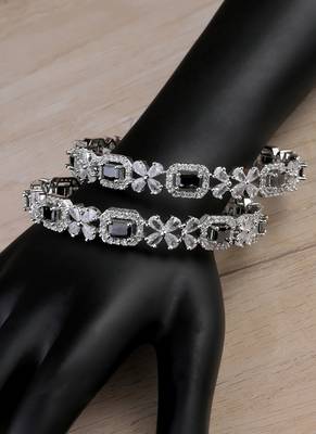 Silver Plated Black Stone Designer CZ Bangles BD699 2