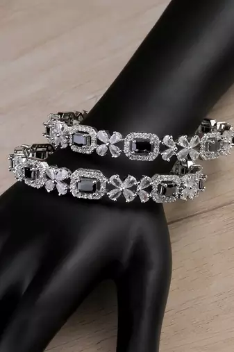 Silver Plated Black Stone Designer CZ Bangles BD699