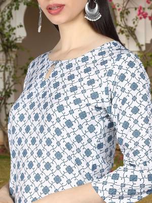 Ahika white printed polyester styles women's kurta trousers with dupatta 2