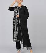black embroidered poly silk styles women's kurta trousers with dupatta