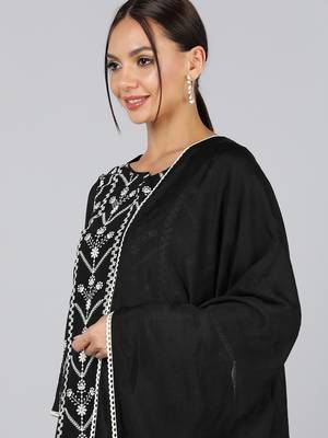 black embroidered poly silk styles women's kurta trousers with dupatta 2