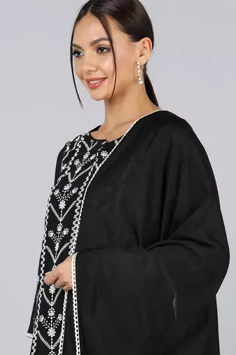 black embroidered poly silk styles women's kurta trousers with dupatta