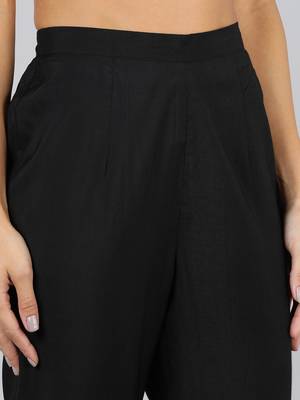 black embroidered poly silk styles women's kurta trousers with dupatta 5